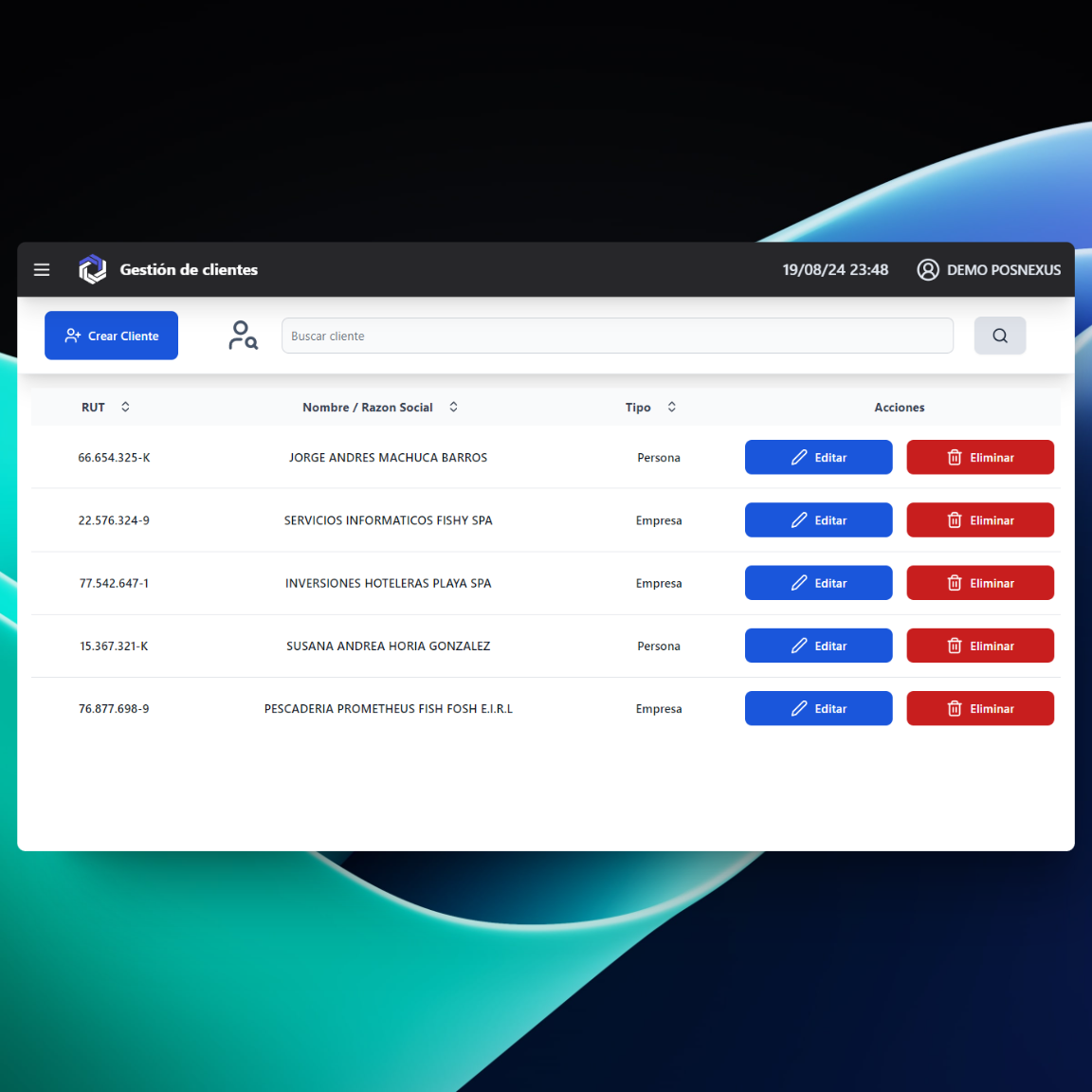 Interfaz de Control de Clientes en POSNEXUS